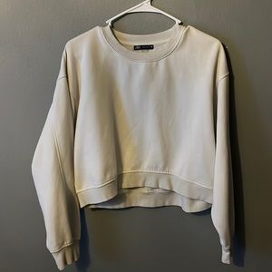 tan zara cropped crew neck